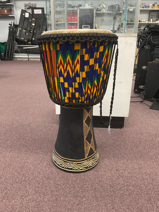 12" Djembe Kente Cloth / Black Rope